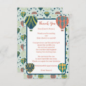 アドベンチャー待ち熱気球セージ赤ちゃんシャワー サンキューカード (正面/裏面)