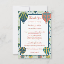 アドベンチャー待ち熱気球セージ赤ちゃんシャワー サンキューカード