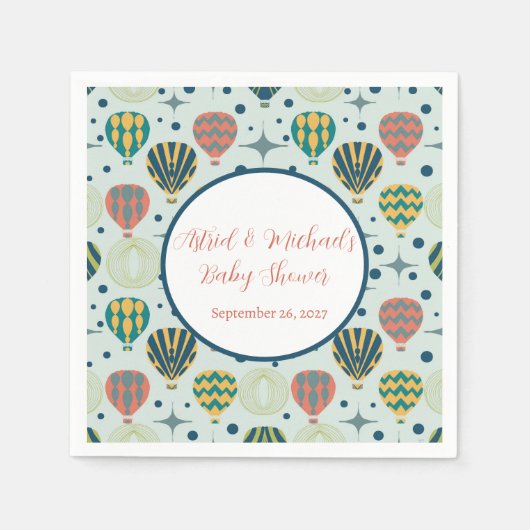 アドベンチャー待ち熱気球セージ赤ちゃんシャワー スタンダードカクテルナプキン (正面)