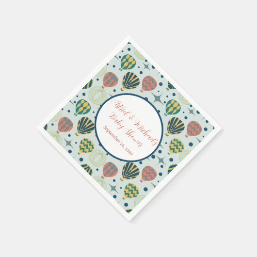 アドベンチャー待ち熱気球セージ赤ちゃんシャワー スタンダードカクテルナプキン (角)