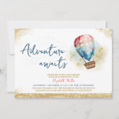 アドベンチャー待ち熱気球ベビーガールシャワー 招待状 (正面)