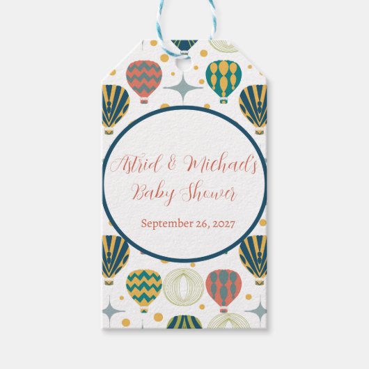 アドベンチャー待ち熱気球ベビーシャワー ギフトタグ (正面)