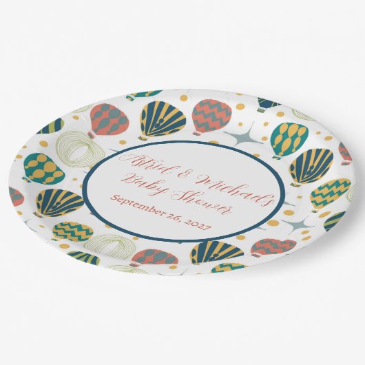 アドベンチャー待ち熱気球ベビーシャワー ペーパープレート (アングル)