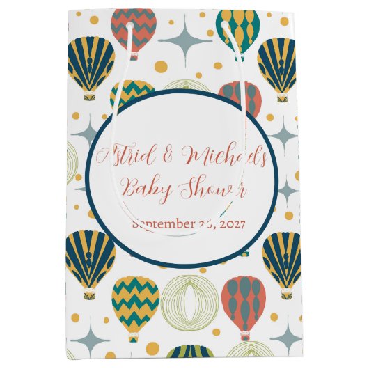 アドベンチャー待ち熱気球ベビーシャワー ミディアムペーパーバッグ (正面)