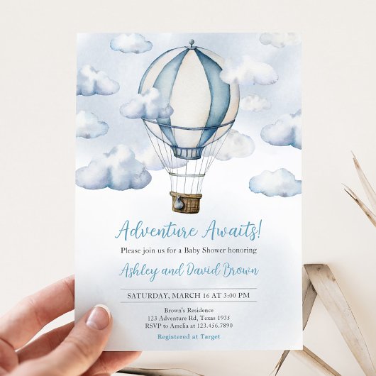 アドベンチャー待ち熱気球ベビーシャワー 招待状