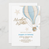 アドベンチャー待ち熱気球ボーイズ1歳の誕生日 招待状 (正面/裏面)