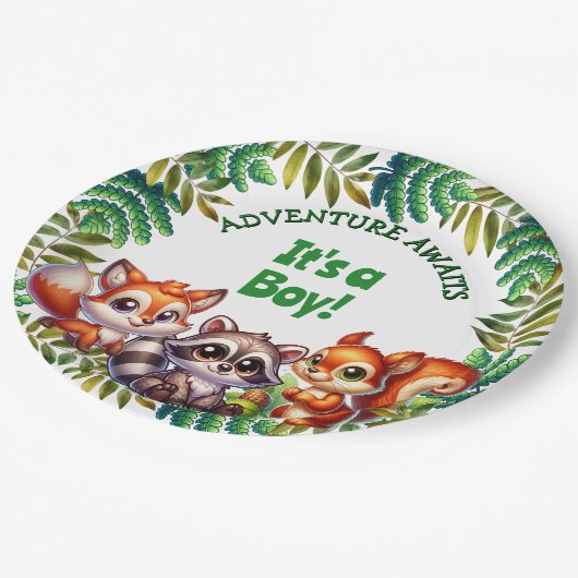 アドベンチャー待ち男の子の赤ちゃんシャワー ペーパープレート (アングル)