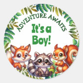 アドベンチャー待ち男の子の赤ちゃんシャワー ラウンドシール (正面)