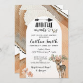 アドベンチャー待ち赤ちゃんシャワーウッドランドディアー 招待状 (正面/裏面)