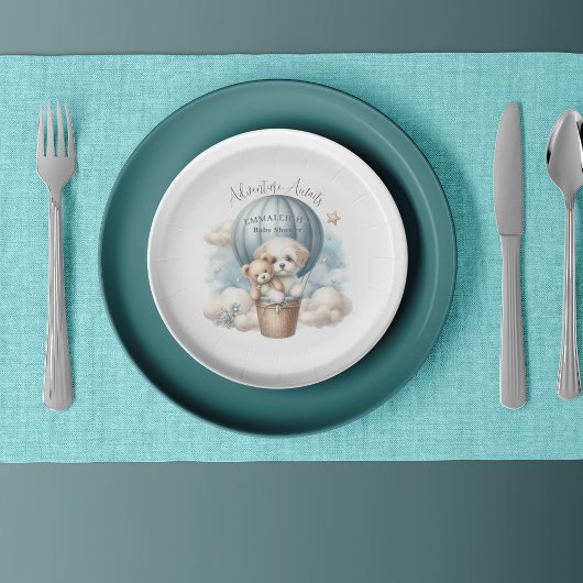 アドベンチャー待ち遠しい！気球の子犬ベビーシャワー ペーパープレート