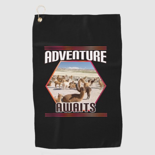 アドベンチャー待ち – アルパカラマ旅行 ゴルフタオル (正面)