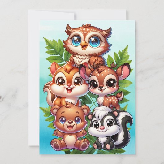 アドベンチャー待ち |ウッドランドの生き物の赤ちゃんシャワー 招待状 (裏面)