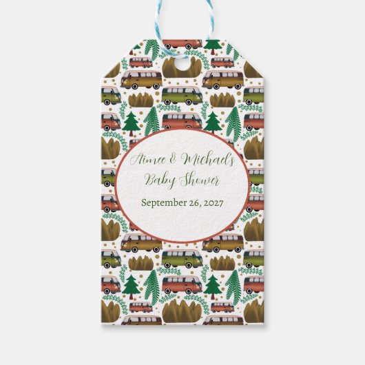 アドベンチャー待ち：キャンパーニュートラルベビーシャワー ギフトタグ (正面)