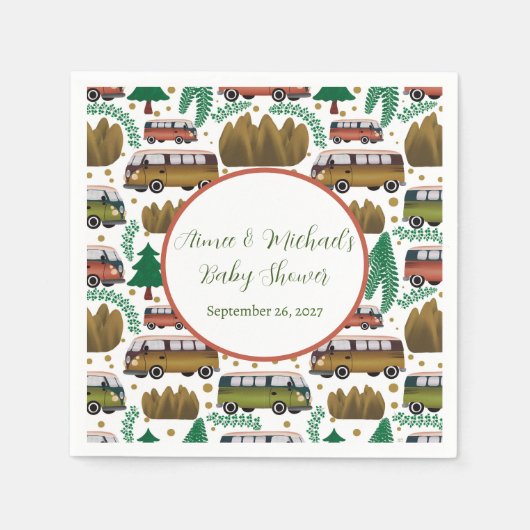 アドベンチャー待ち:キャンパーニュートラルベビーシャワー スタンダードカクテルナプキン (正面)