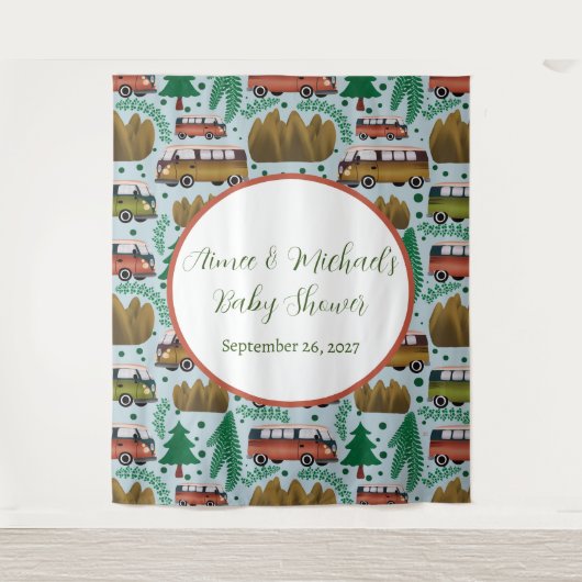 アドベンチャー待ち：キャンパー男の赤ちゃんシャワー タペストリー (正面)