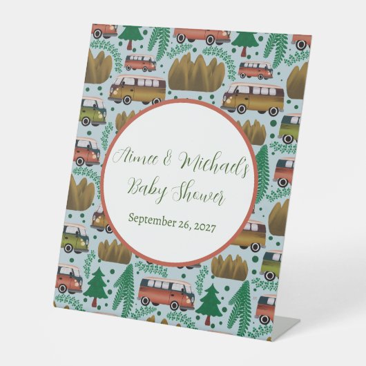 アドベンチャー待ち：キャンパー男の赤ちゃんシャワー 台座サイン (正面)