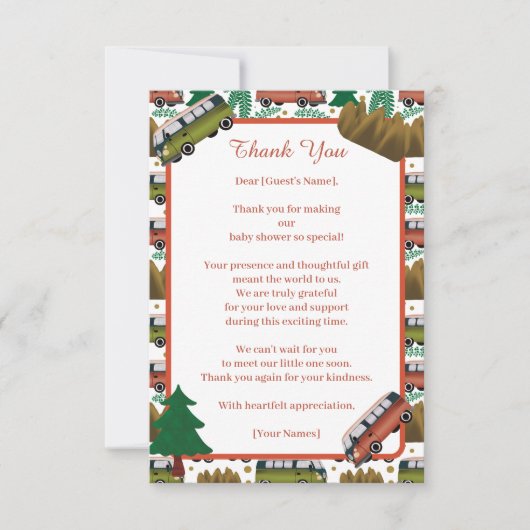 アドベンチャー待ち：キャンピングボーイ赤ちゃんシャワー サンキューカード (正面)