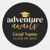 アドベンチャー待ち – グラード名とキャップ – ブラック金ゴールド ラウンドシール (正面)