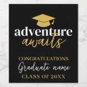 アドベンチャー待ち – ネームキャップブラック金ゴールド卒業 ワインラベル (シングルラベル)