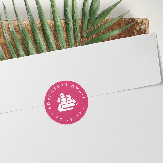 アドベンチャー待ち |明るい赤紫色と白船 ラウンドシール