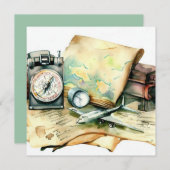 アドベンチャー待ち:Wanderlust Edition、赤ちゃんシャワー 招待状 (正面/裏面)