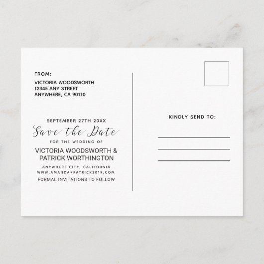 アドベンチャー待って写真結婚式の日付を保存 案内ポストカード (裏面)