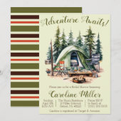 アドベンチャー待て！テント、キャンプ、ブライダルシャワー 招待状 (正面/裏面)