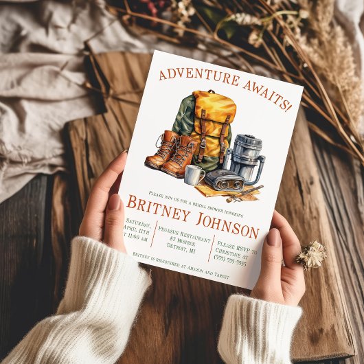 アドベンチャー待て！ハイキング、キャンプ、ブライダルシャワー 招待状