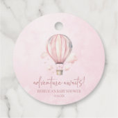 アドベンチャー待て！ピンクのホットエアバルーン赤ちゃんシャワー フェイバータグ (裏面)
