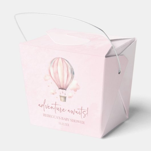 アドベンチャー待て!ピンクのホットエアバルーン赤ちゃんシャワー フェイバーボックス (裏面サイド)