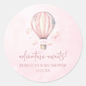 アドベンチャー待て!ピンクのホットエアバルーン赤ちゃんシャワー ラウンドシール (正面)