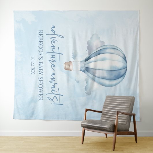 アドベンチャー待て!ブルーホットエアバルーン赤ちゃんシャワー タペストリー (インサイチュ(横))