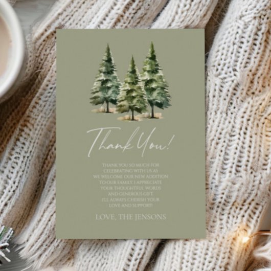 アドベンチャー待て！冬の松の木の赤ちゃんシャワー サンキューカード