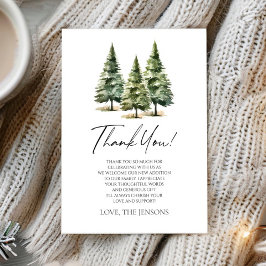 アドベンチャー待て!冬の松の木の赤ちゃんシャワー サンキューカード