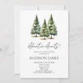 アドベンチャー待て！冬の松の木の赤ちゃんシャワー 招待状 (正面)