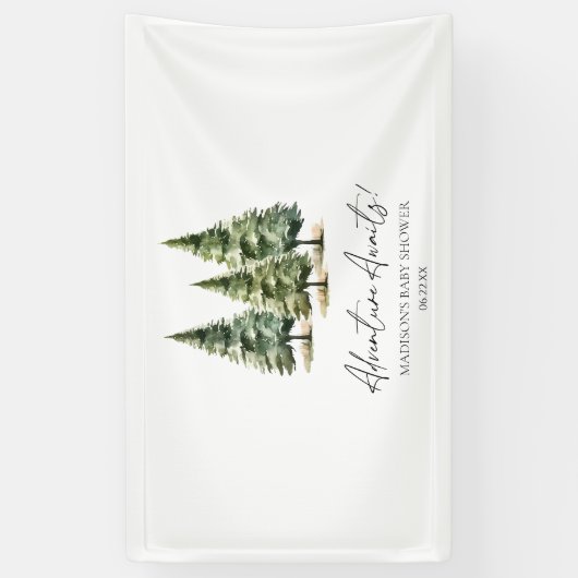 アドベンチャー待て!冬の松の木の赤ちゃんシャワー 横断幕 (縦)