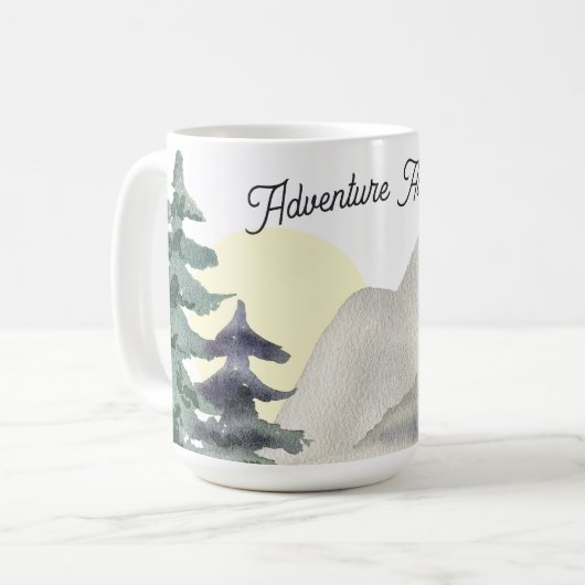 アドベンチャー待て!水彩山の夕日 コーヒーマグカップ (正面左)