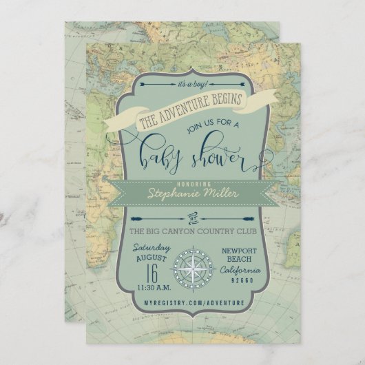 アドベンチャー男の赤ちゃんシャワー招待状 招待状 (正面/裏面)