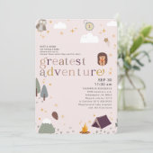 アドベンチャー素晴らしガールソフトピンク赤ちゃんシャワー 招待状 (スタンド正面)
