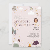 アドベンチャー素晴らしガールソフトピンク赤ちゃんシャワー 招待状 (正面)