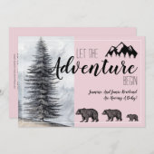 アドベンチャー素朴ウッドランドベアーピンク妊娠 招待状 (正面/裏面)