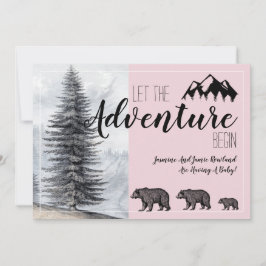 アドベンチャー素朴ウッドランドベアーピンク妊娠 招待状