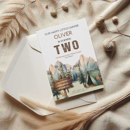 アドベンチャー素朴ハッピーキャンパー秒誕生日 招待状