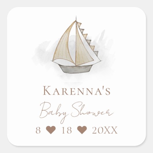 アドベンチャー航海のホワイトベビーシャワー封筒用シール スクエアシール (正面)