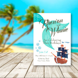 アドベンチャー航海のマーメイド&パイレーツデュアル誕生日 招待状