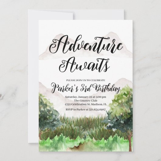 アドベンチャー誕生日、キャンピングマウンテン 招待状 (正面)