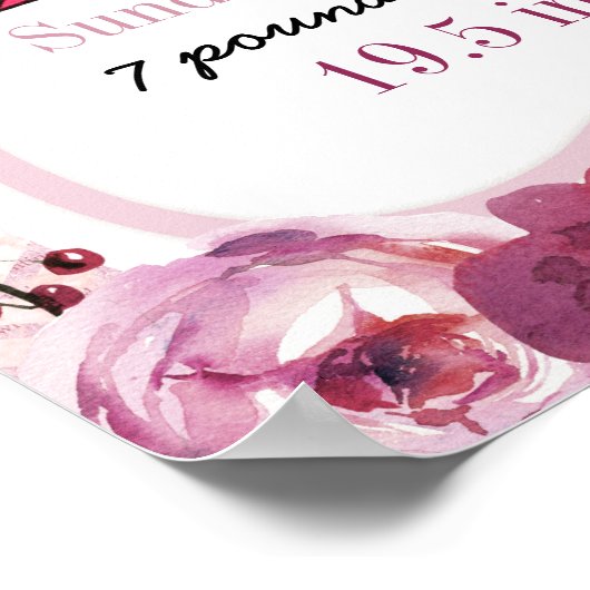 アドベンチャー開始ベビーガール誕生統計ピンク矢印 ポスター (角)