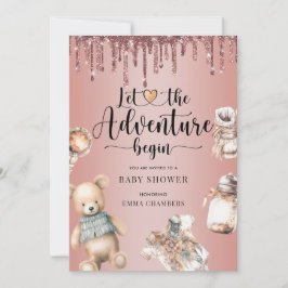 アドベンチャー開始ベビーシャワーバラ金ゴールドグリッター 招待状