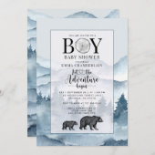 アドベンチャー開始男の赤ちゃんシャワーフォレストウォーター色 招待状 (正面/裏面)