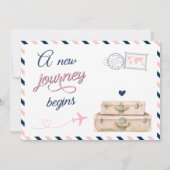 アドベンチャー·アワイツ·トラベル·ベイビー·シャワー·ネービー·ピンク 招待状 (裏面)